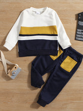 Cargar imagen en el visor de la galería, Toddler Boy and Little Boy Striped Sweatshirt and Pocketed Pants Set
