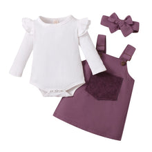 Cargar imagen en el visor de la galería, Baby Girl and Toddler Girl Long Sleeve Overall Dress w/ Headband
